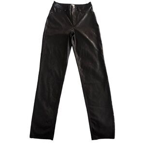 Black Faux Vegan Leather Skinny Pants Trousers Push Up Stretch Leggings Pocketed